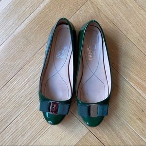 Authentic Ferragamo Green Patent Leather Flats